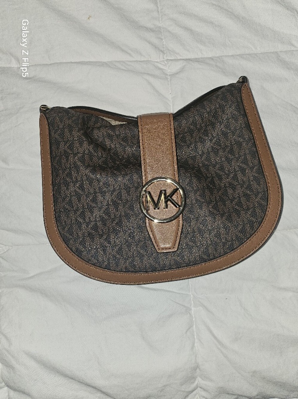 Michael Kors Brown and Tan Signature Saddle Bag with Gold Logo